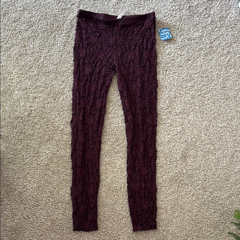 NWT: Free People intimately Burgundy / purple lace Leggings size xs